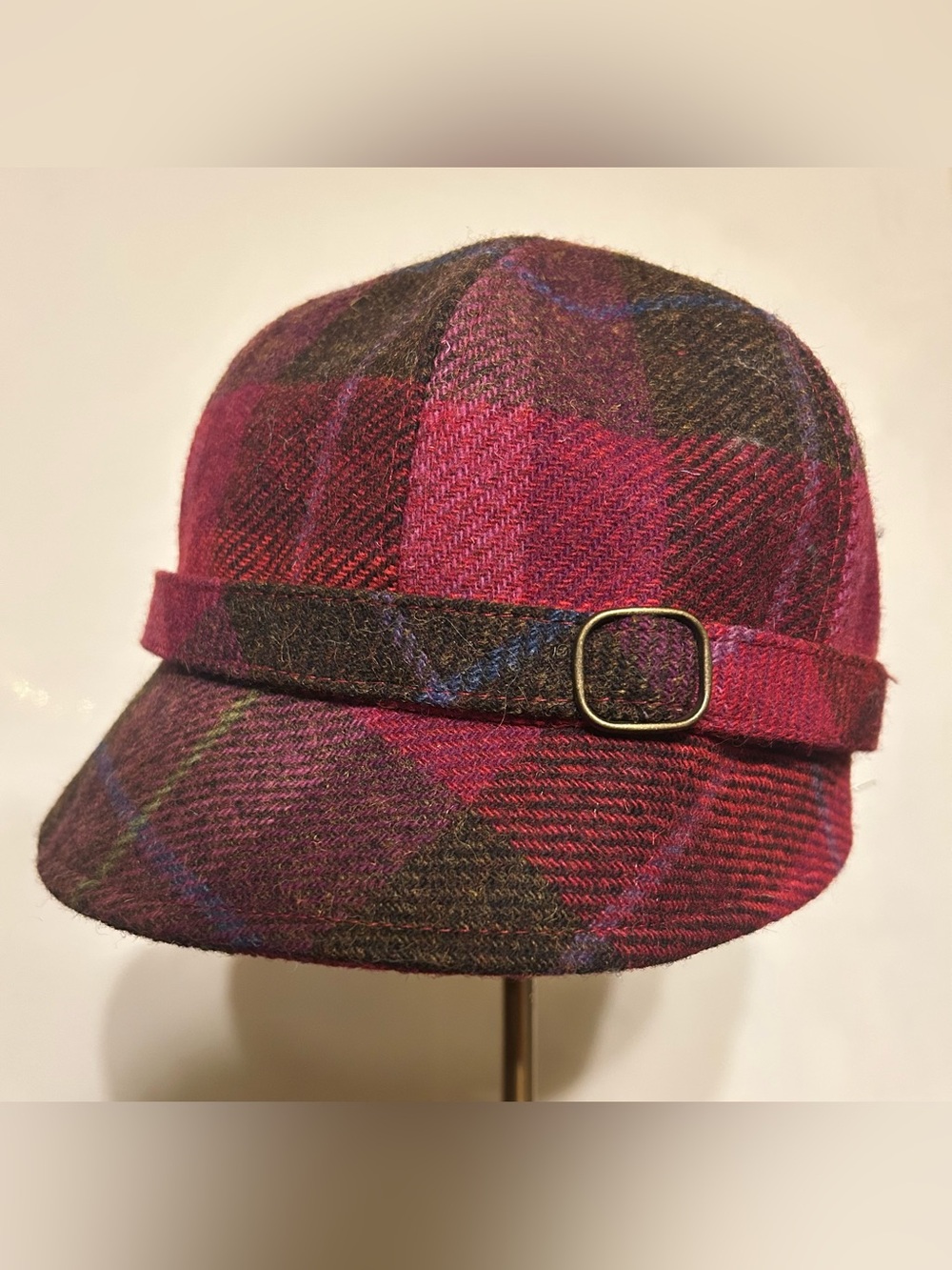 Mucros Pink & Brown Plaid Flapper Wool Hat - Made in Ireland